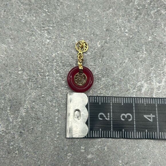NWOT “FU” Prosperity Gold Tone Red Jade Donut Dangle Stud Earrings Happiness For - Picture 8 of 8